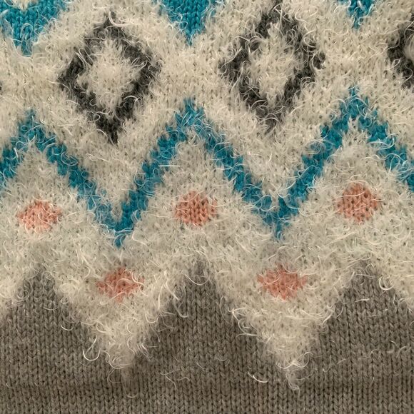 dELiAs Womens Gray Pullover Sweater Knit Medium Fair Isle Long Sleeve Crew Neck - Picture 7 of 9